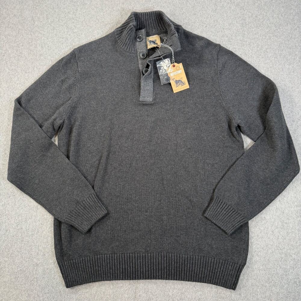 Refectory Mock Neck Sweater Men's Large Gray Knit Button British Inspired New